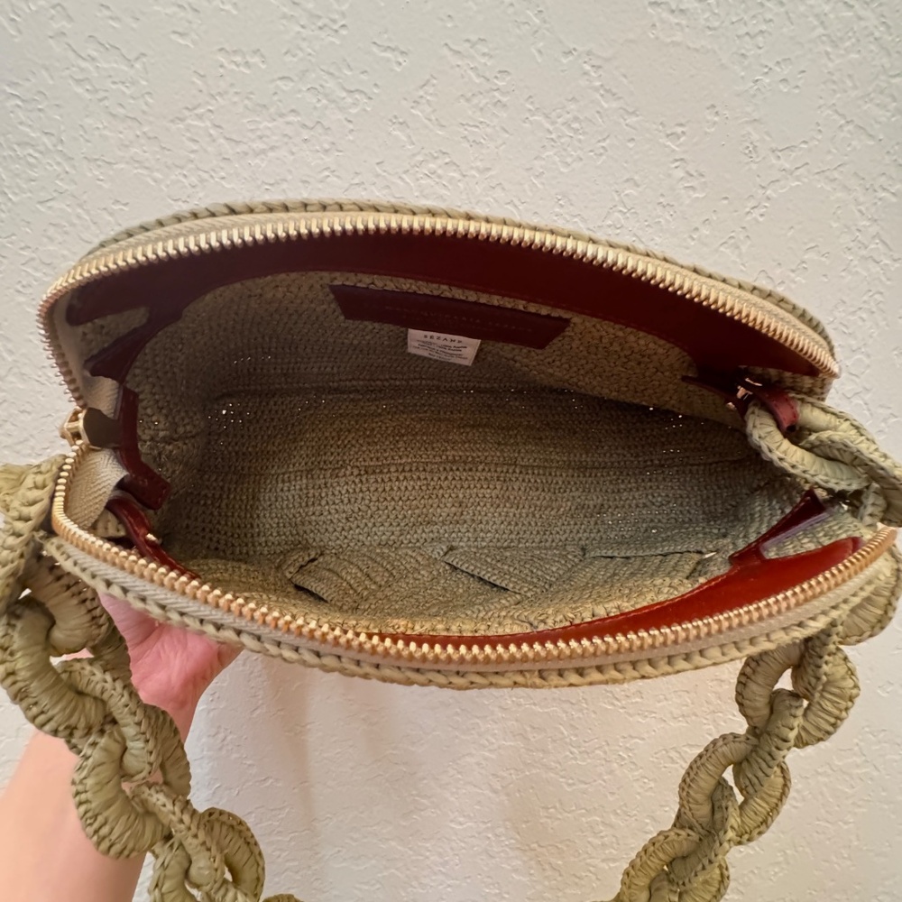 Sezane Isabelle Raffia Woven Bag Green Pistachio NWOT ✨ ELLE Editor Pick - Picture 7 of 7